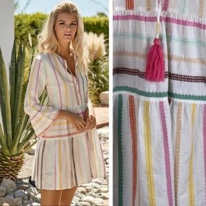 PilyQ Morgan White Pink Stripe Mini Dress Cover Up Size XS S